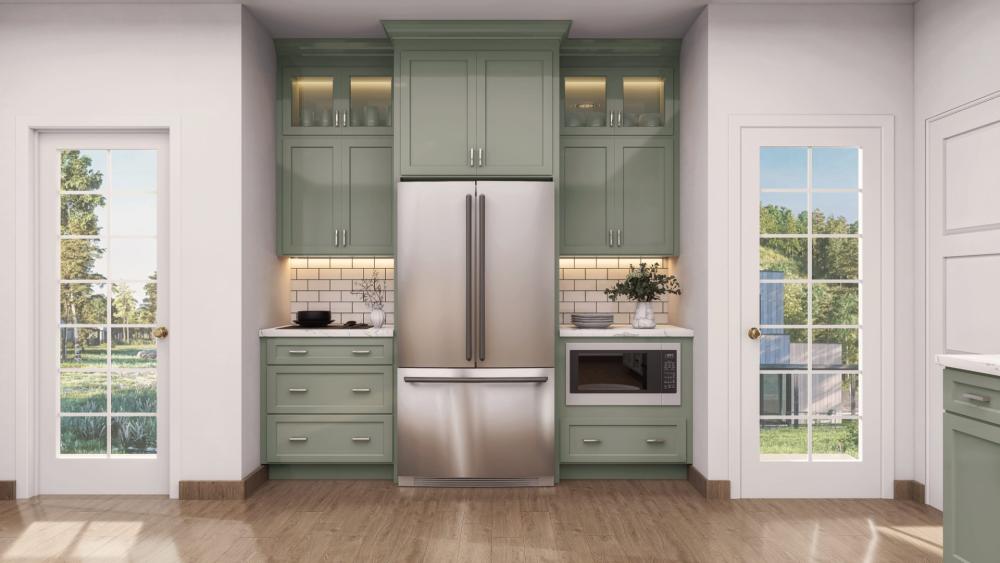 Refrigerator wall with built-in microwave