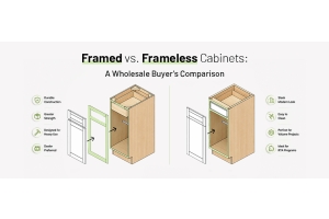 Framed vs frameless cabinets side-by-side showing face-frame and frameless box construction for wholesale buyers